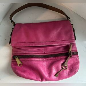 Large pink leather‎ fossil purse